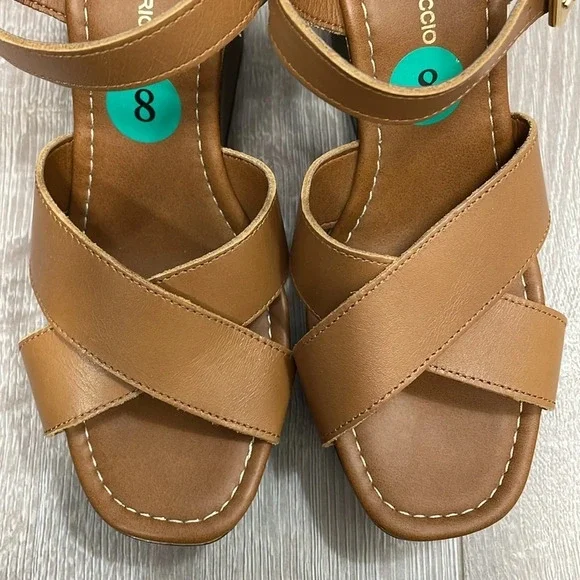 NEW Christian Di Riccio Made In Italy Leather Wedge Platform Sandals Cognac 39 - Picture 6 of 14